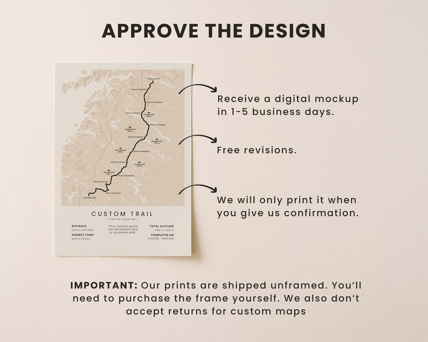 Custom hiking trail poster approving the design