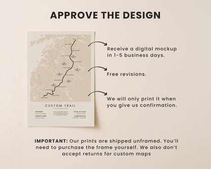 Custom hiking trail poster approving the design