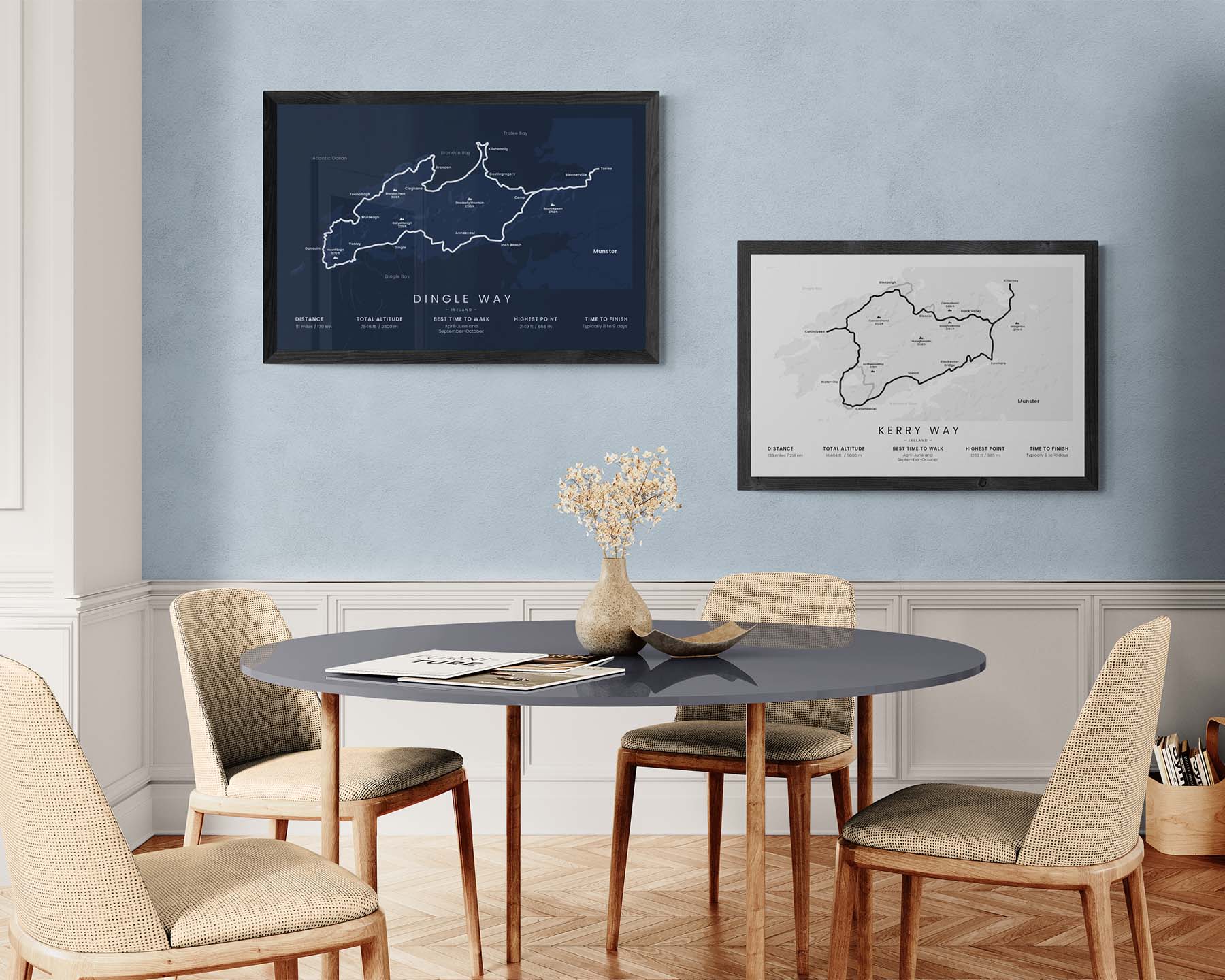 Dingle Way (County Kerry) Trail Map Art in Minimal Room Decor