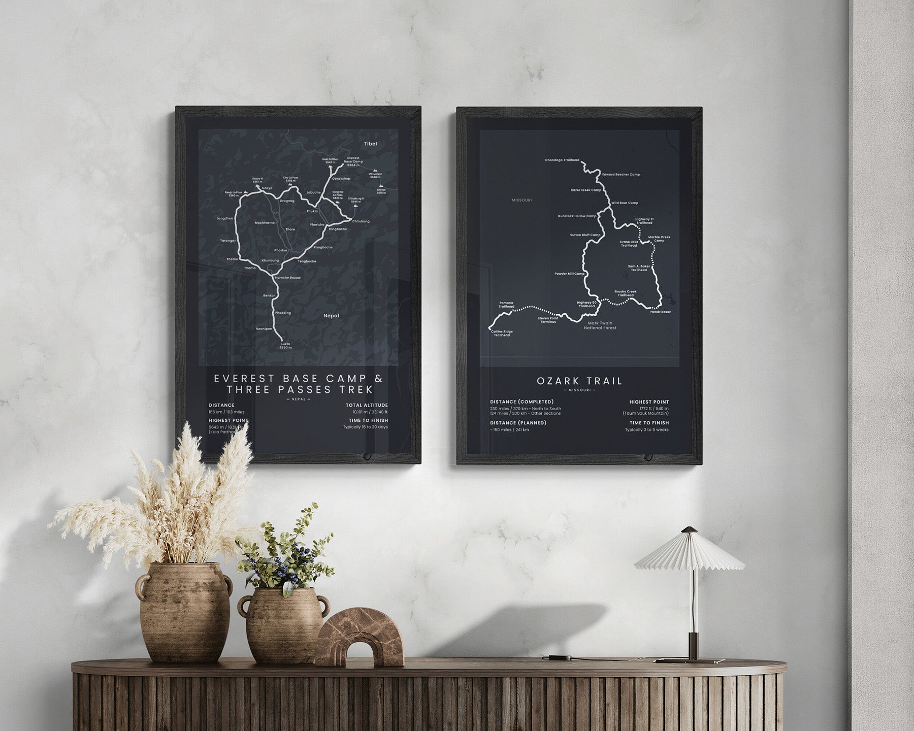 EBC + Three Passes Trek (Nepal) route poster in Minimal Room Decor