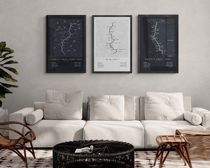 EBC (Nepal) Route Map Art in Minimal Room Decor