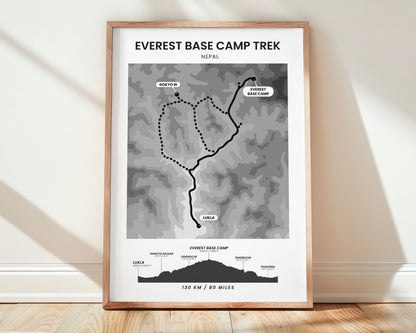 Mount Everest Trek (Nepal) Elevation Map Map Art with Black Background