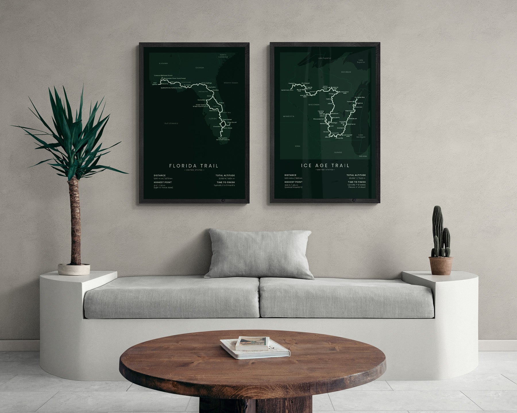 Florida Trail (United States) Path Map Art in Minimal Room Decor