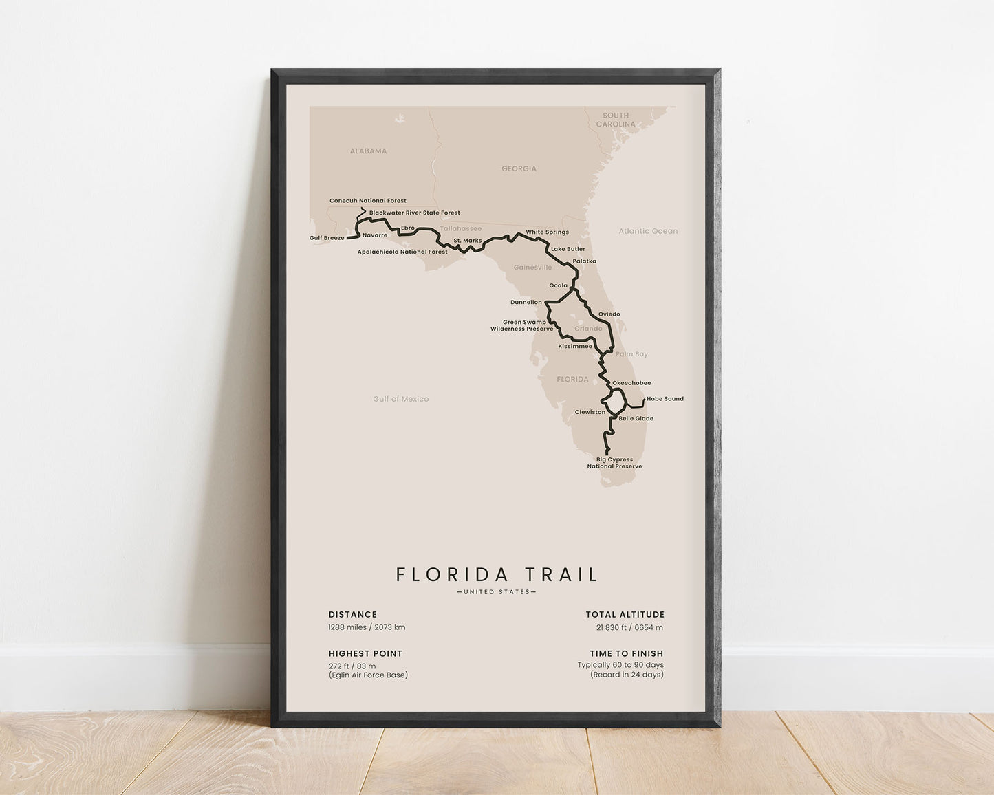 Florida National Scenic Trail route art with beige background (in United States)