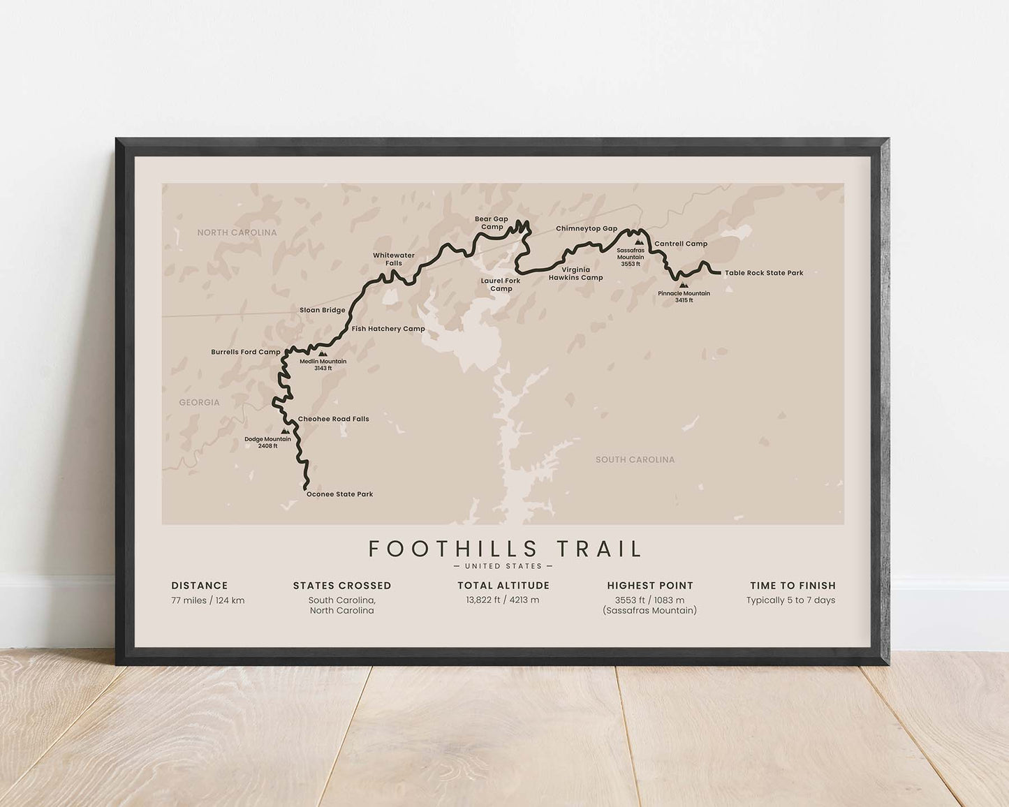 Foothills National Recreation Trail (Lake Jocassee) Trek Art with Beige Background in Minimal Room Decor
