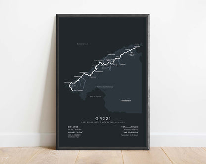 Dry Stone Route (Spain) Path Map Art with Black Background
