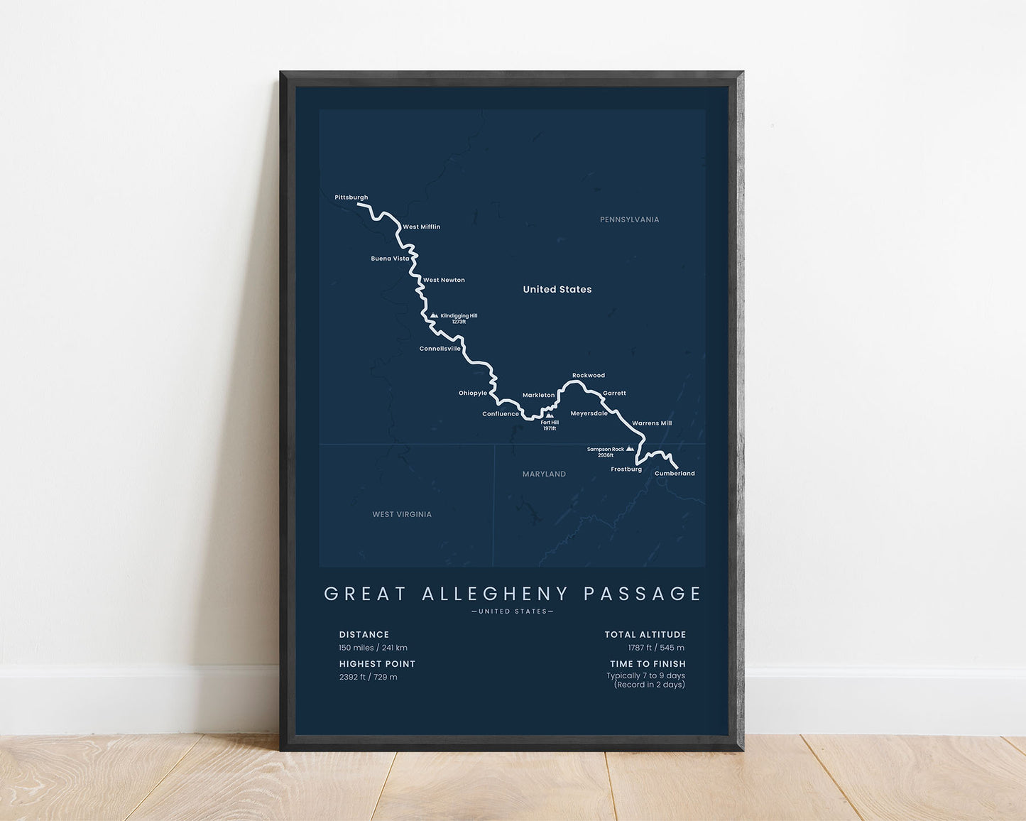 GAP (Biking and Cycling) Route Print with Blue Background