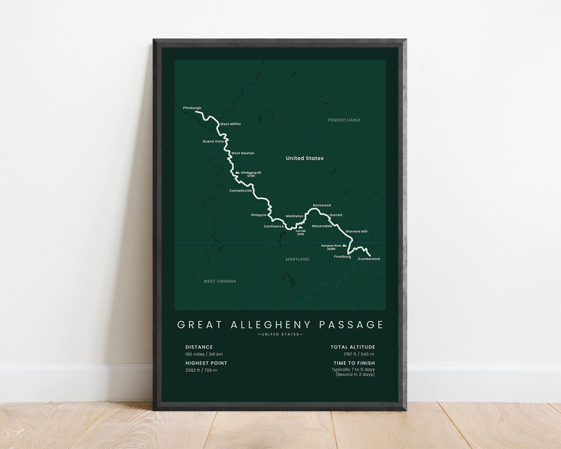 Great Allegheny Passage (United States) Path Poster with Green Background