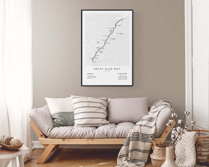 Great Glen Way (cycling) path wall art in minimal room decor