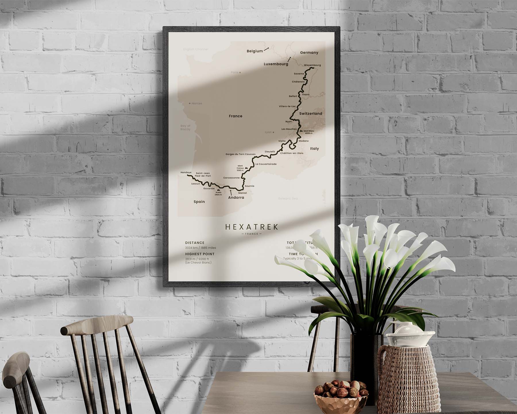 Hexatrek (Pyrenees) Thru-Hike Wall Art in Minimal Room Decor