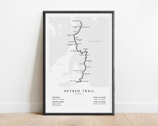 Heysen Trail (Australia) Route Wall Map with White Background