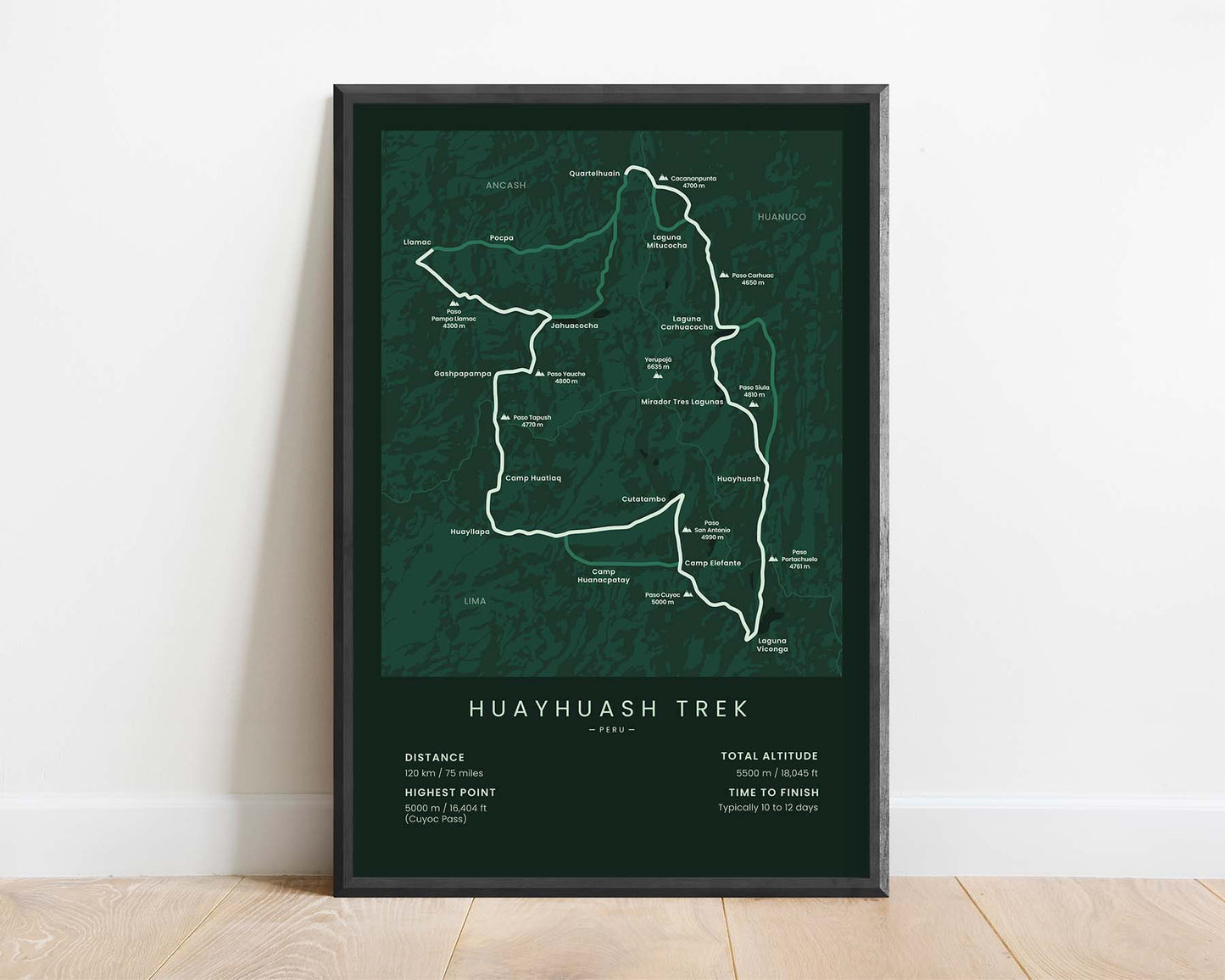 Huayhuash Trek (Peru) Path Print with Green Background