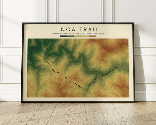 Inca Trail (South America) Trek Wall Art with Realistic Green Background