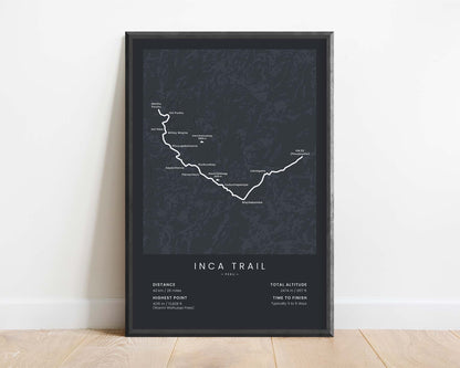 Camino Inca (South America) Route Print with Black Background