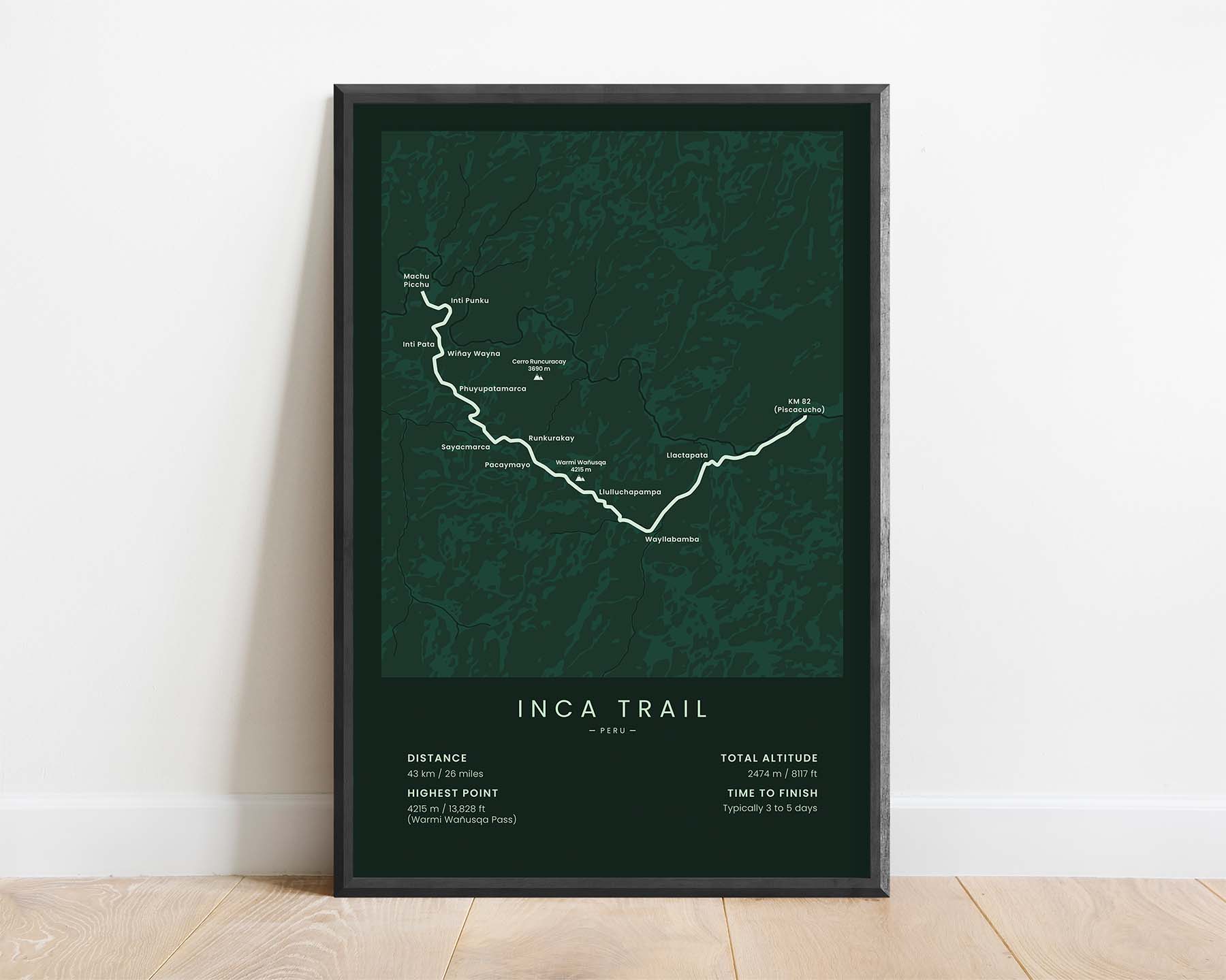 Camino Inka (South America) Trail Poster with Green Background