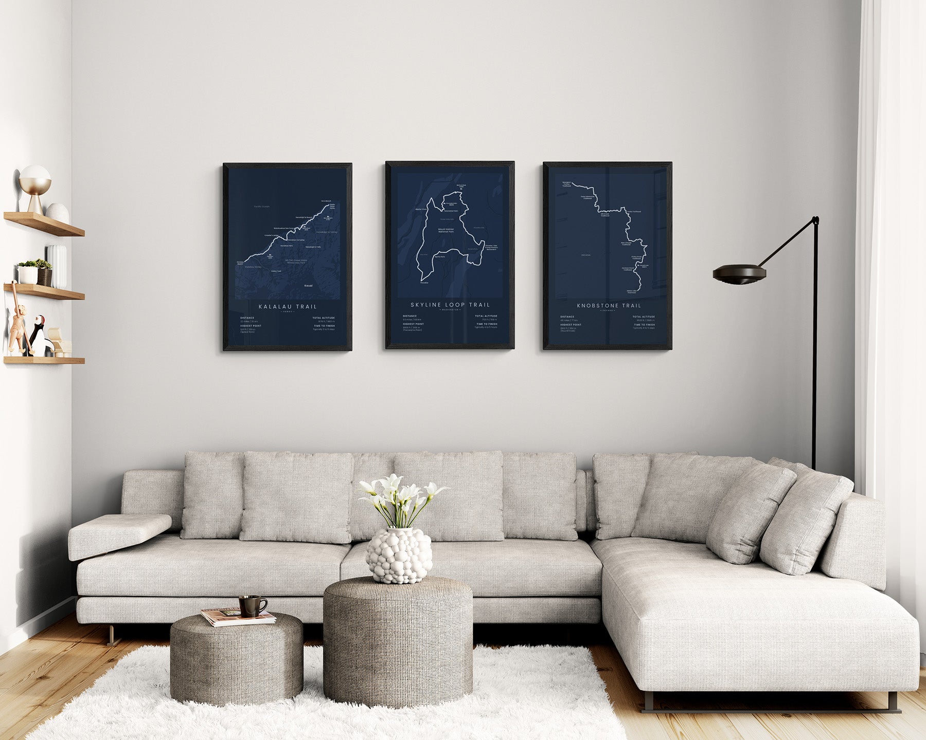 Kalalau Trail (Crawlers Ledge) Track Map Art in Minimal Room Decor
