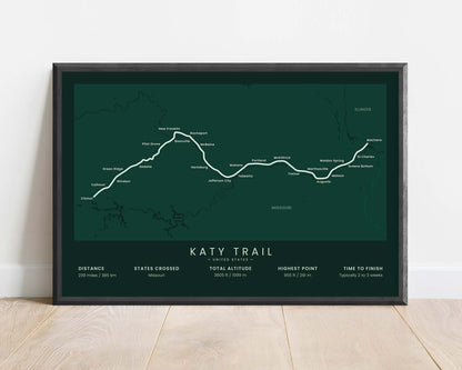 Katy Trail (United States) Route Print with Green Background