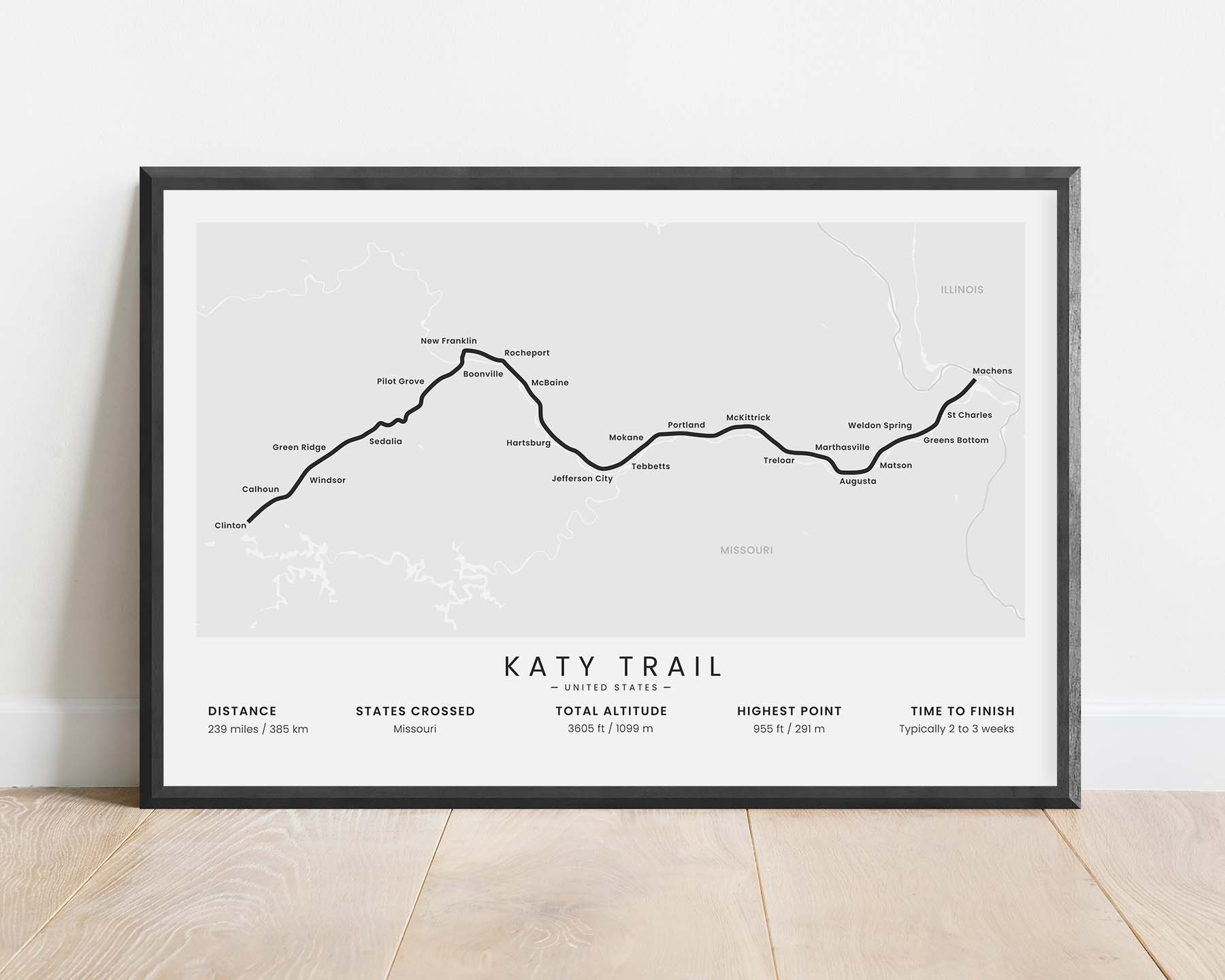Katy Trail (Missouri) Track Poster with White Background