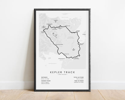 Kepler Track (Fiordland National Park) trek map art with white background