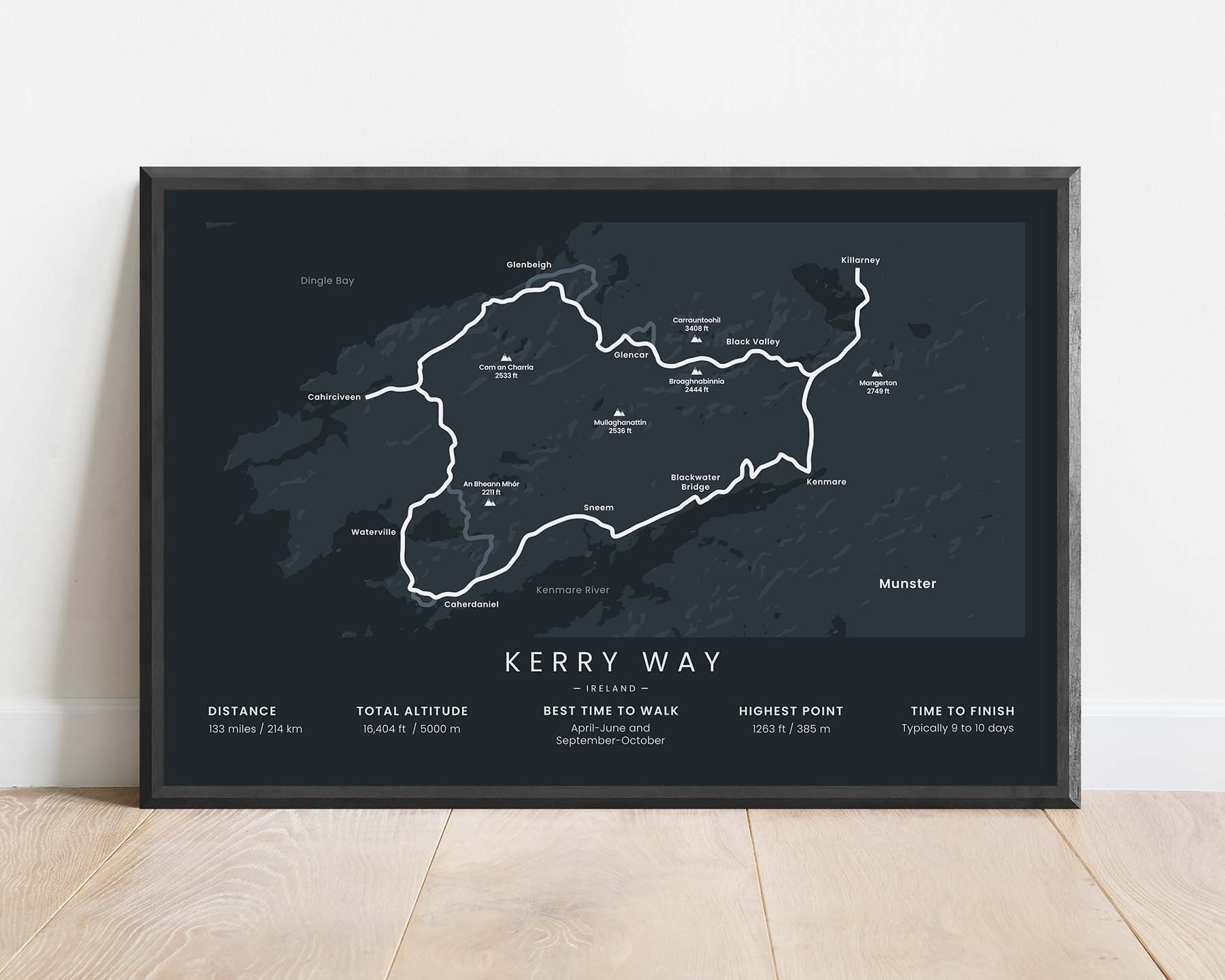 Kerry Way (County Kerry) Hike Wall Decor with Black Background