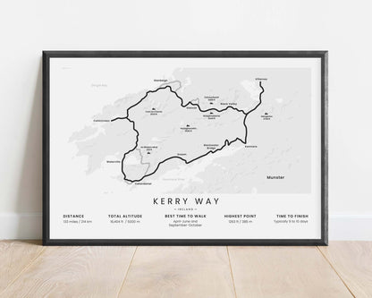 Kerry Way (Ring of Kerry Drive) Trail Wall Map with White Background