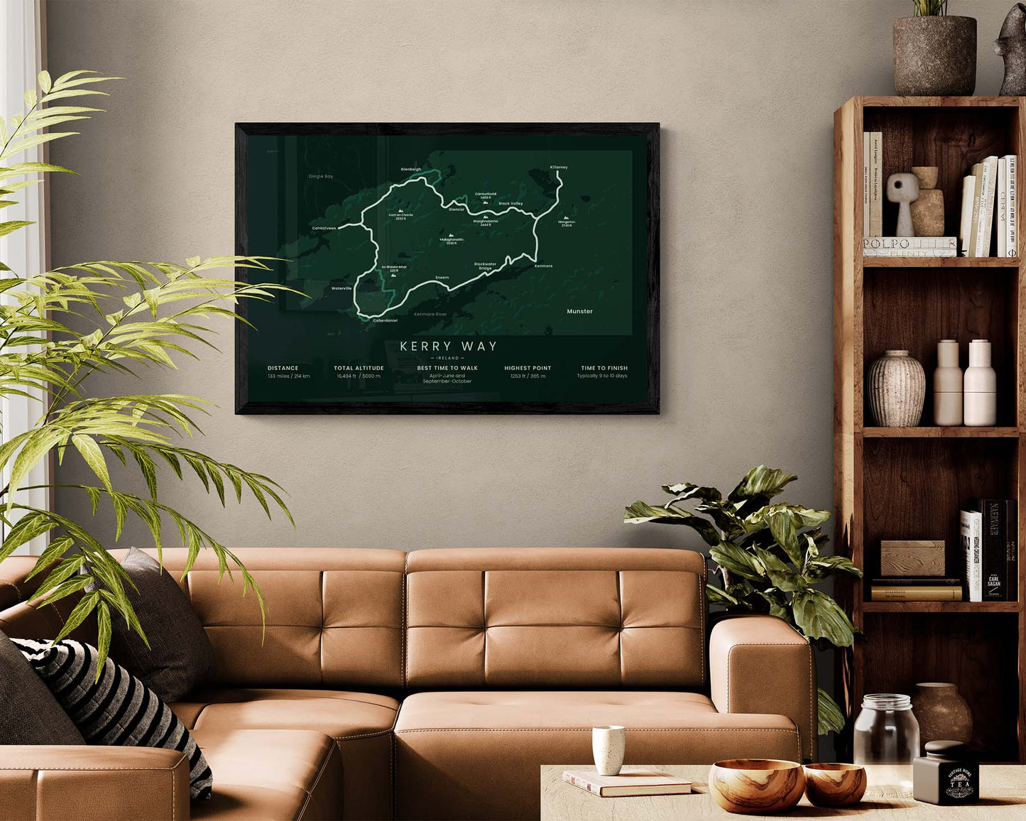 Kerry Way (Ring of Kerry Drive) Path Map Art in Minimal Room Decor