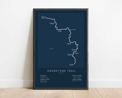 Knobstone Trail (Dream Lake Trailhead to Spurgeon Hollow Trailhead) Route Map Art with Blue Background