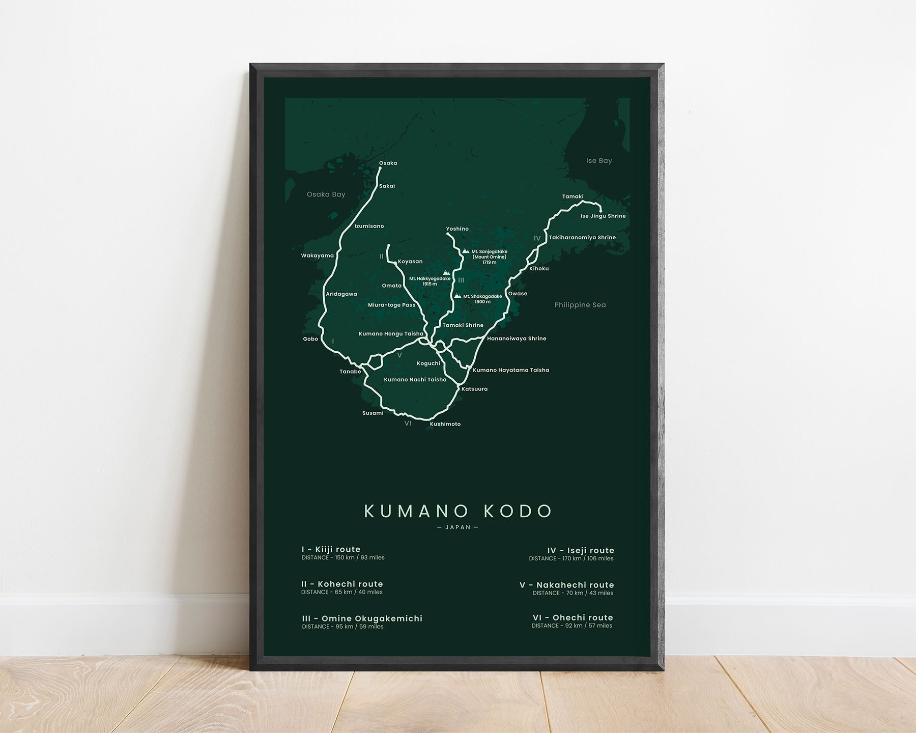 Kumano Kodo (Omine Okugakemichi) route art print with green background