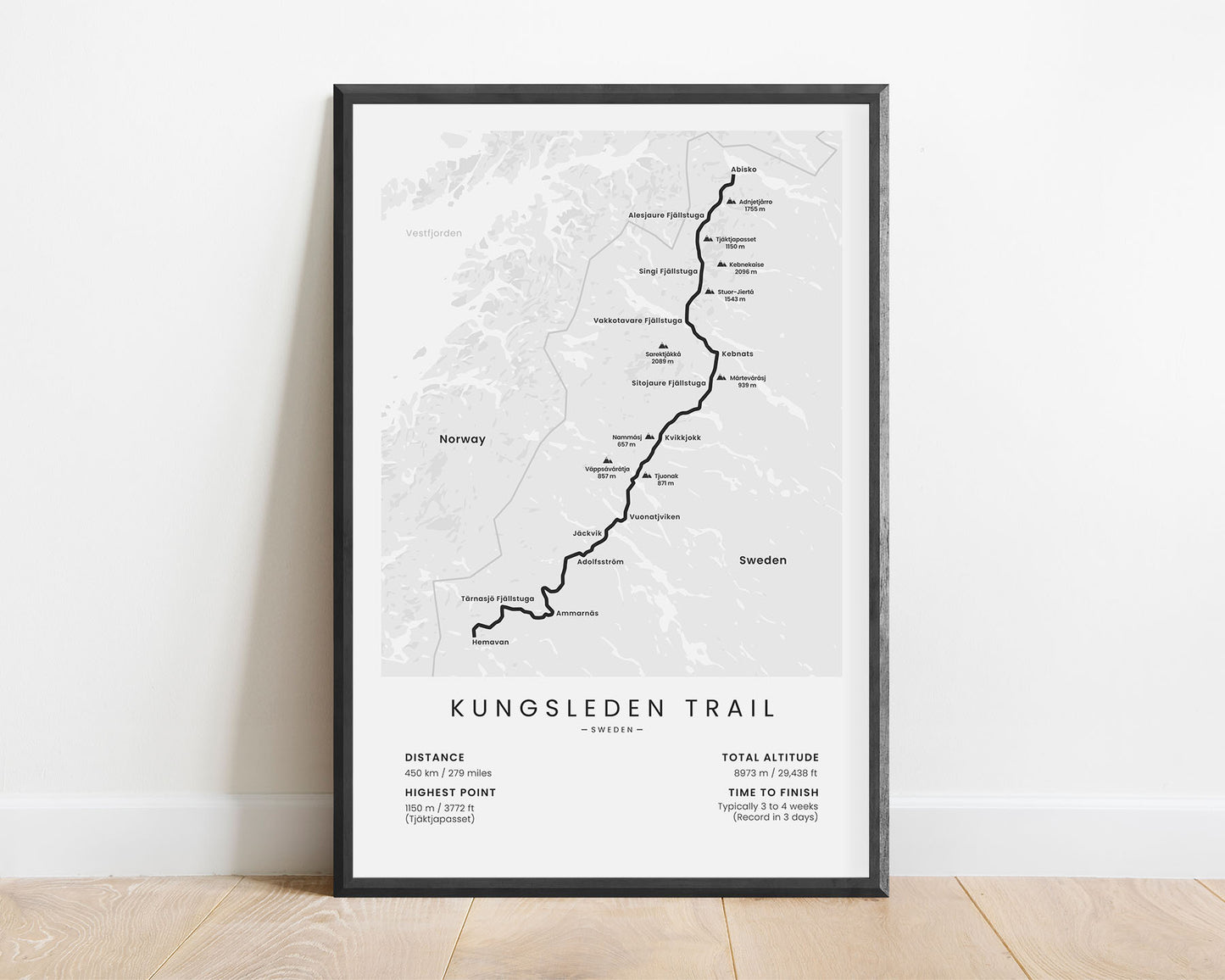 Kungsleden (Swedish Lapland) hike wall art with white background