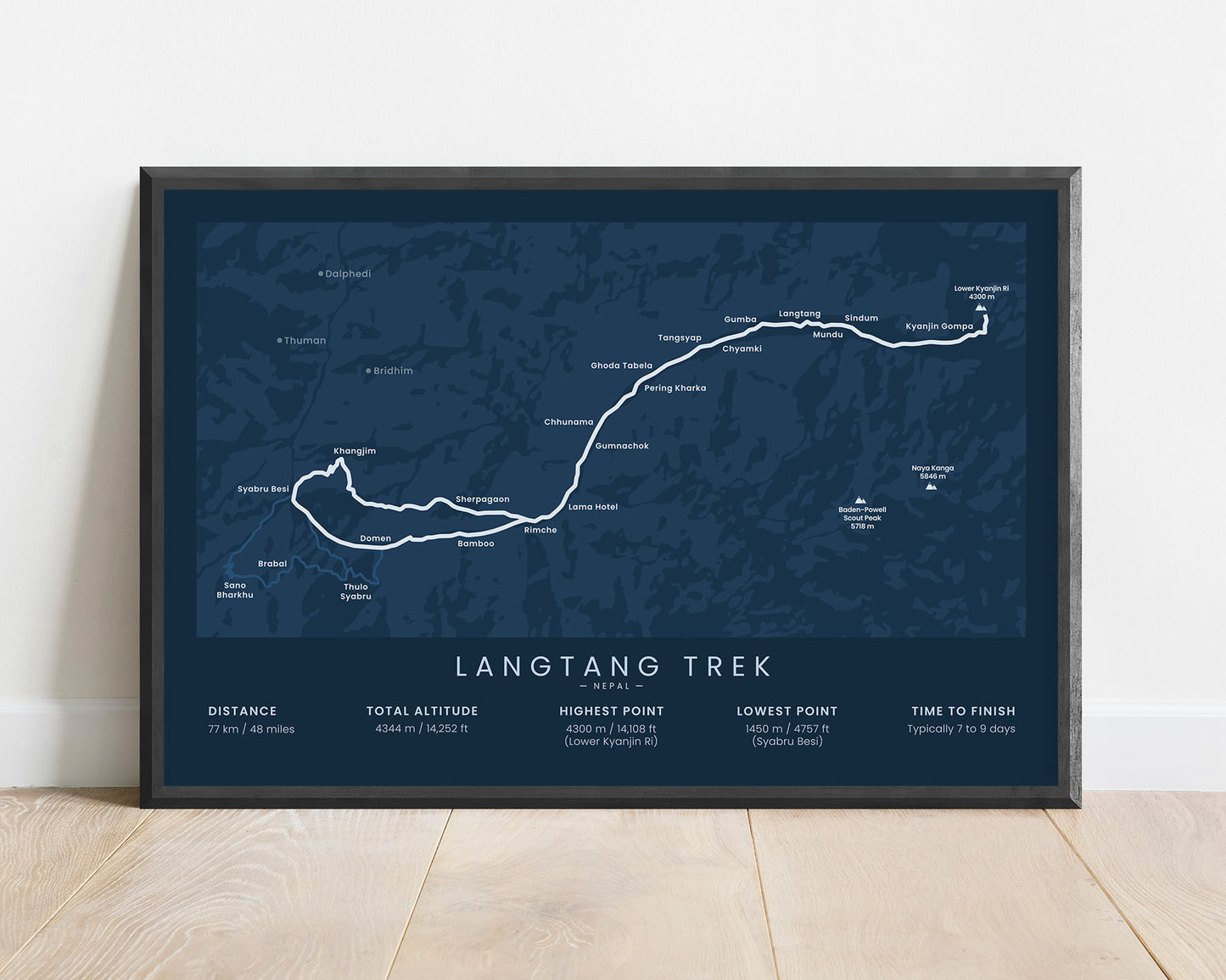 Langtang Trek (Nepal, Himalayas) trek wall art with blue background