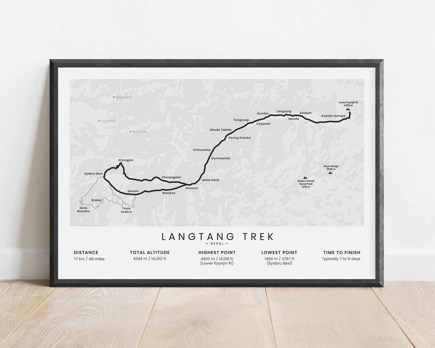 Langtang Valley Trek (Nepal, Himalayas) hike print with white background