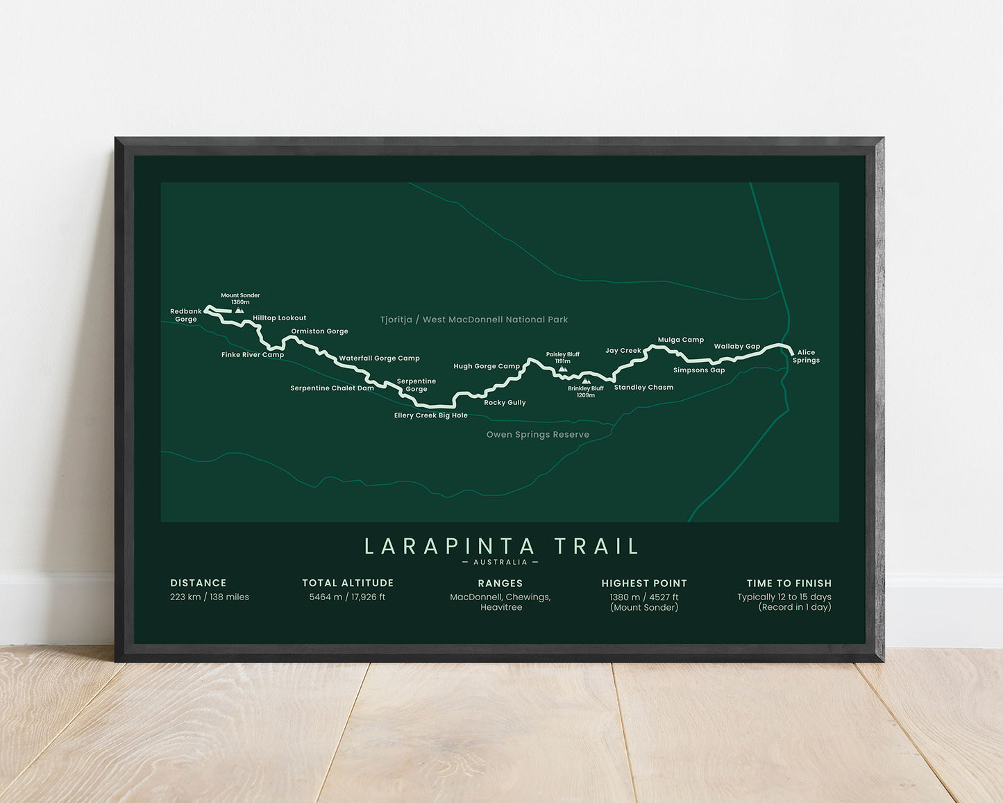 Larapinta (Australia) Trek Wall Map with Green Background