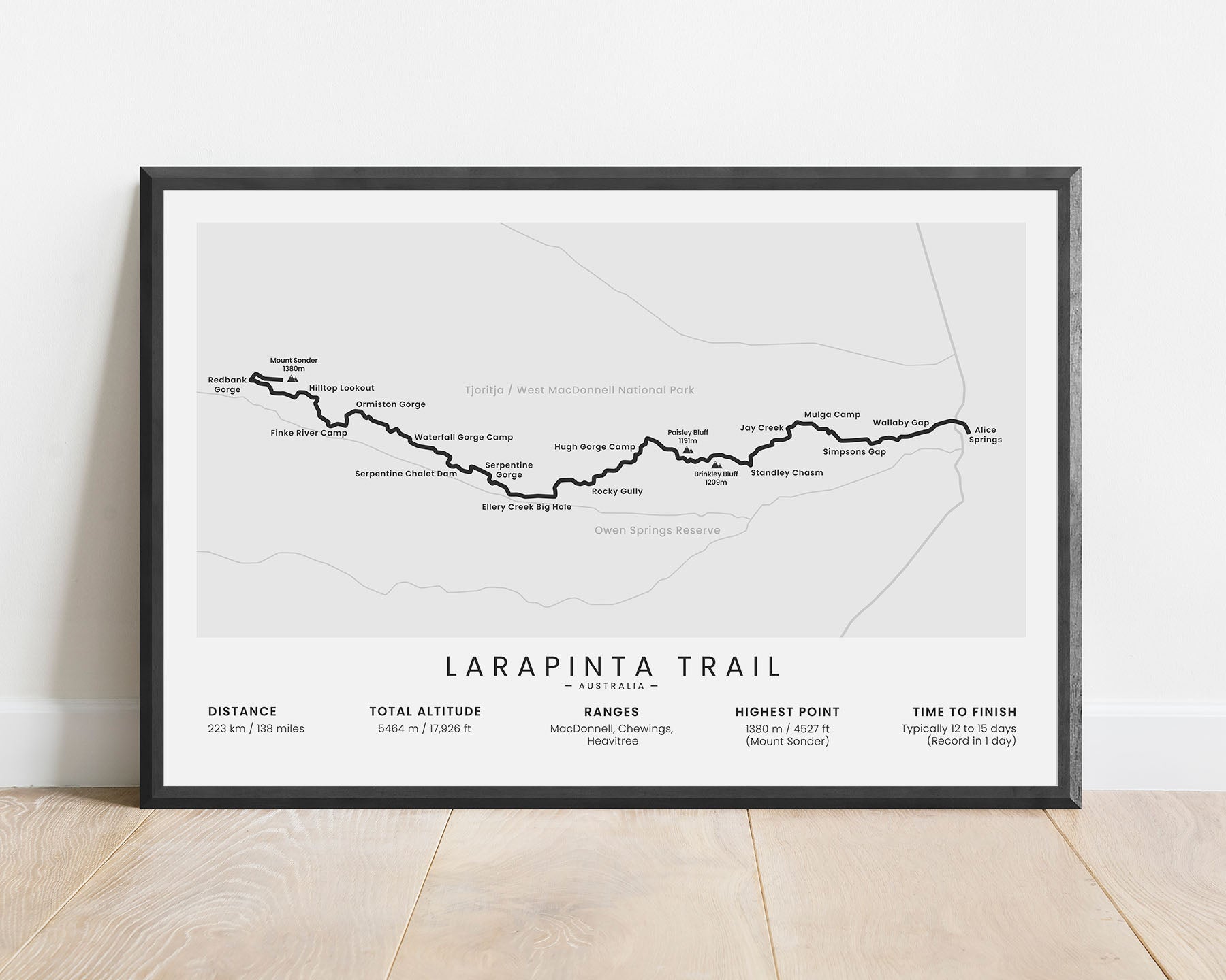 Larapinta (Australia) Hike Wall Map with White Background