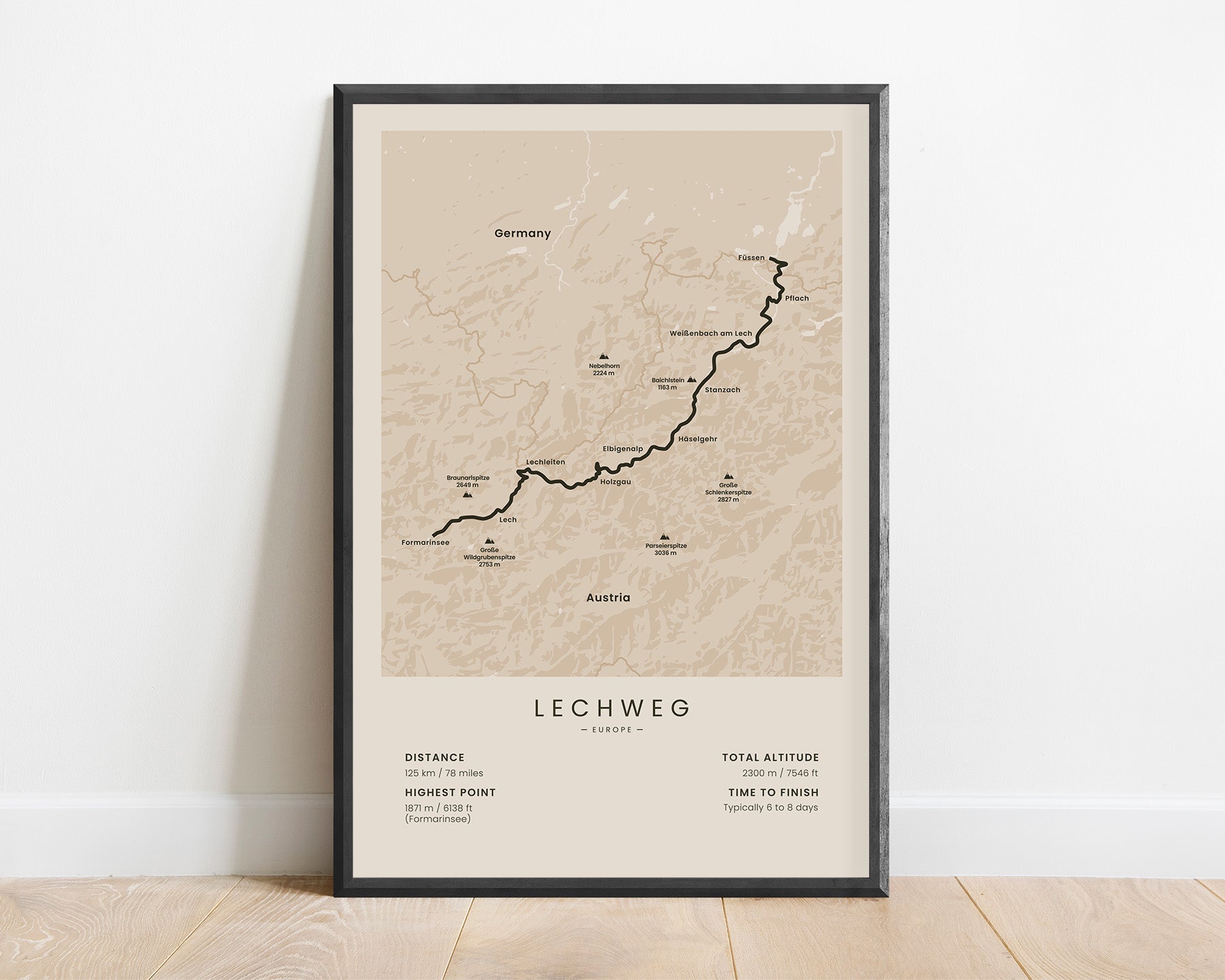 Lechweg Trail (Austria) Hike Poster with Beige Background