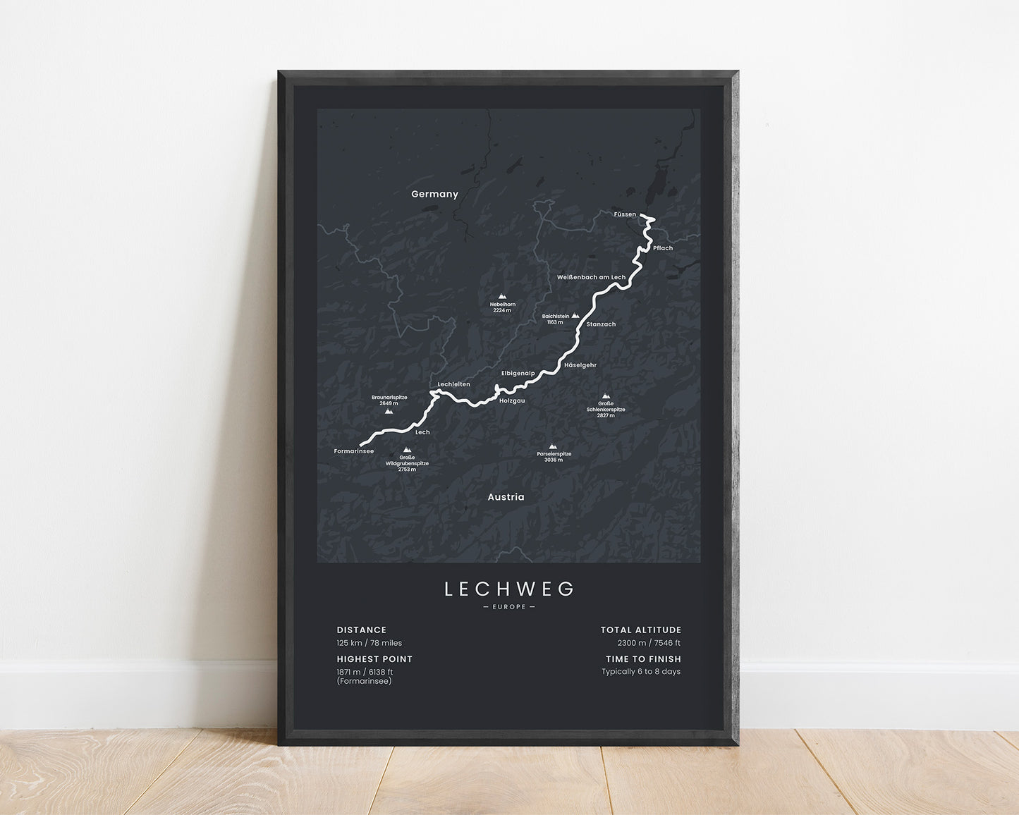 Lechweg (Germany) Path Wall Art with Black Background