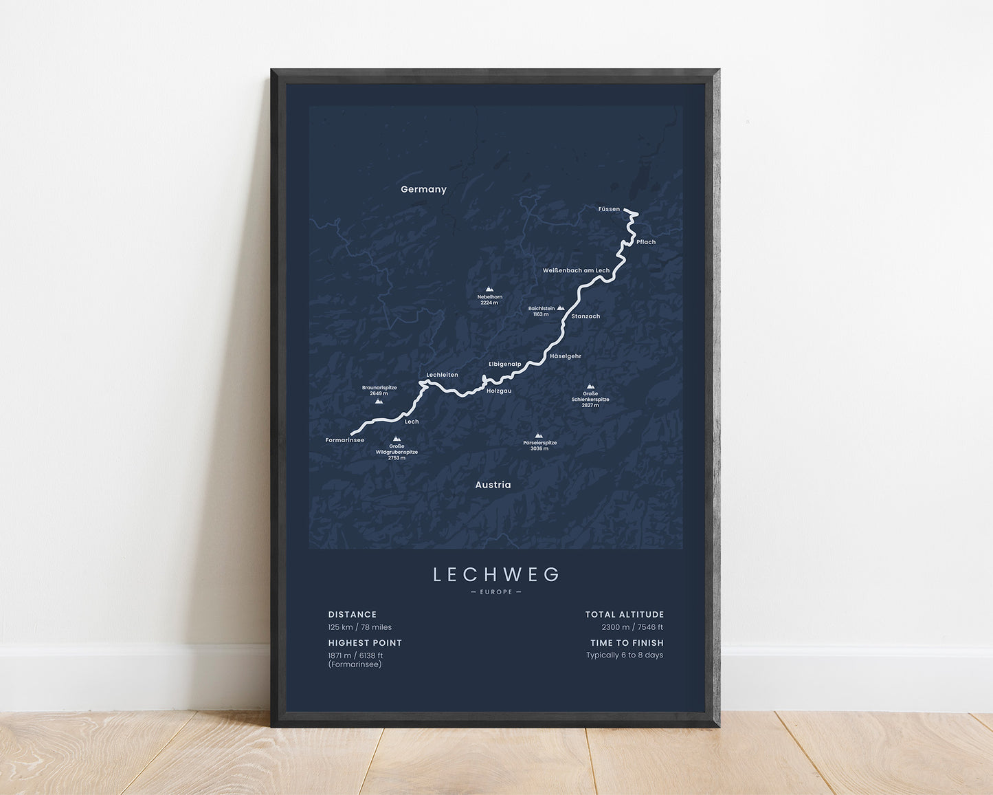 Lechweg Trail (Alps) Track Print with Blue Background