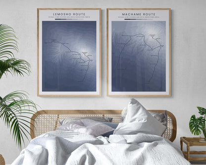 Mount Kilimanjaro (Machame Route) Hiking Trail Gift with Topographic Map in Modern Room Wall Art