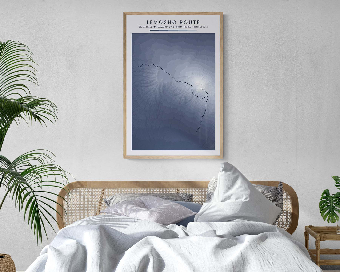 Lemosho Route (Tanzania) Walk Wall Decor with Shaded Relief Map in Modern Bedroom Decor