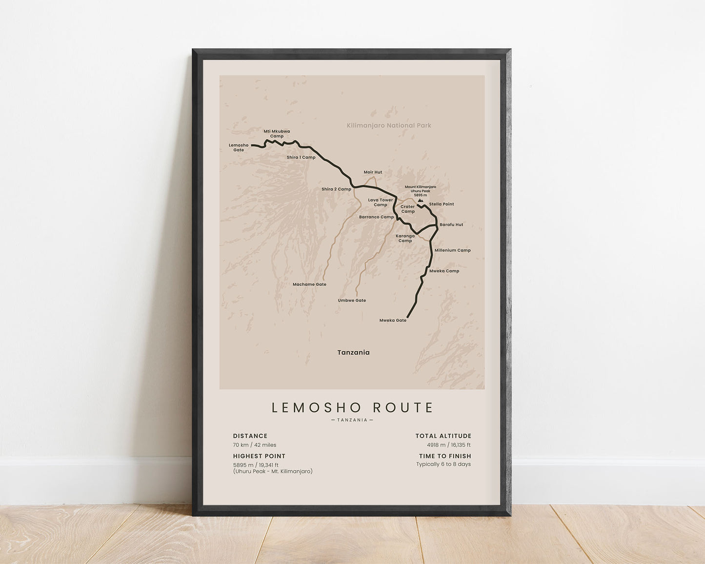 Mount Kilimanjaro (Tanzania) Path Poster with Beige Background