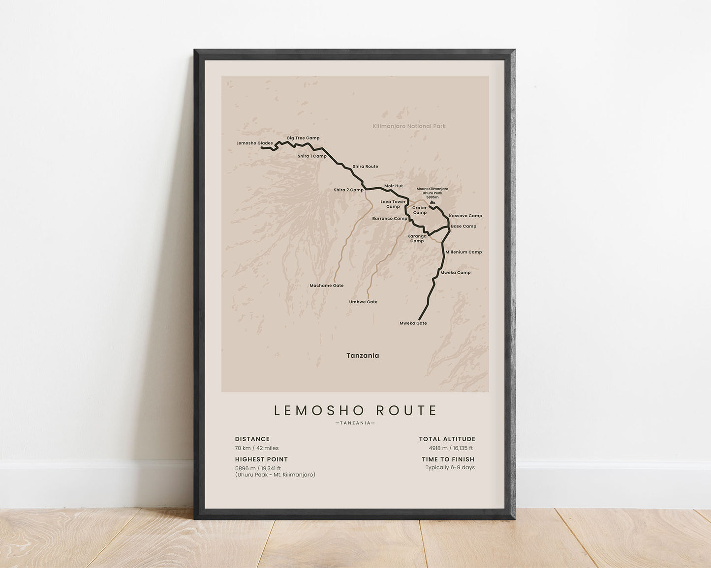 Mount Kilimanjaro (Africa) Trek Wall Art with Beige Background