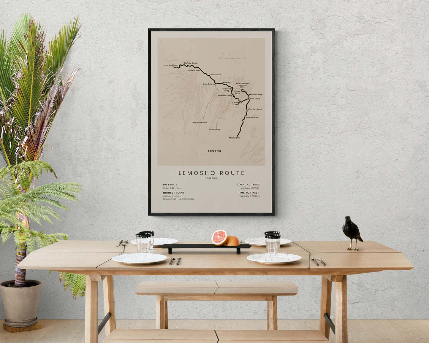 Lemosho Route (Tanzania) Trail Wall Art in Minimal Room Decor