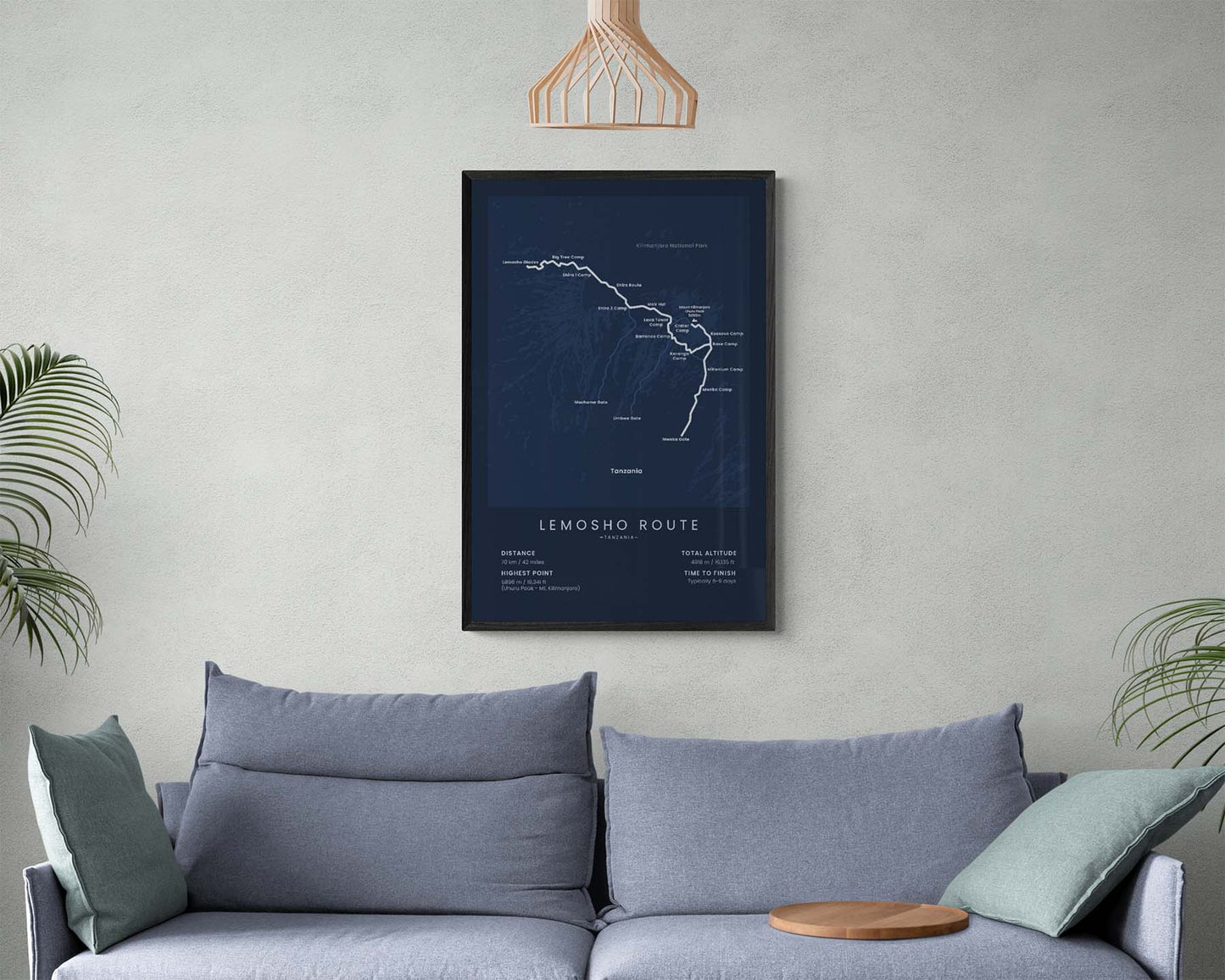 Mount Kilimanjaro (Africa) Hike Wall Map in Minimal Room Decor