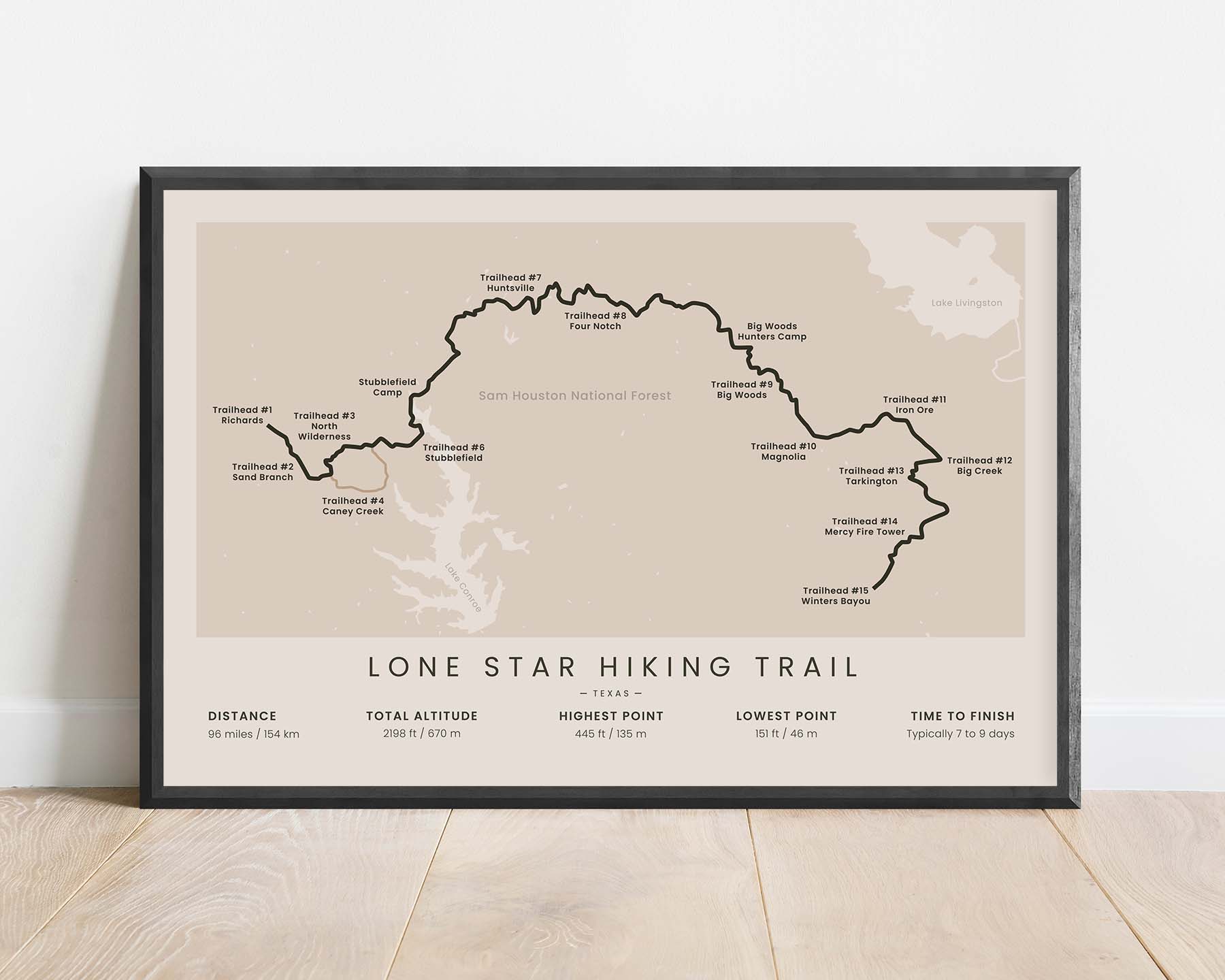 LSHT (Texas) Route Wall Art with Beige Background