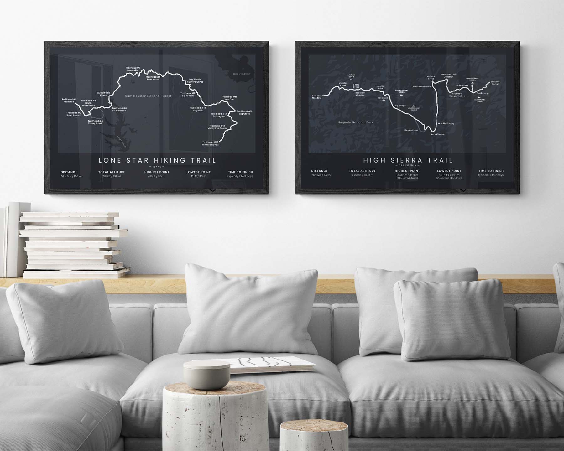 Lone Star Hiking Trail (United States) Route Wall Map in Minimal Room Decor