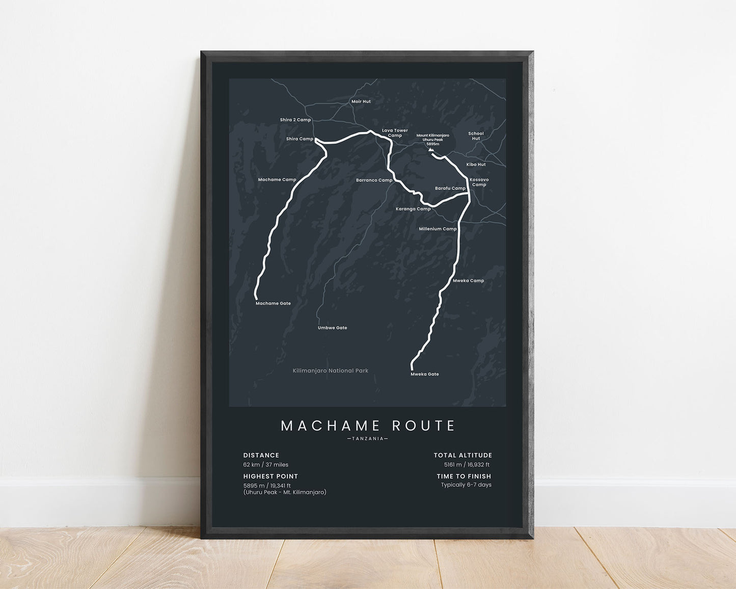 Whiskey Route (Tanzania) hike print with black background