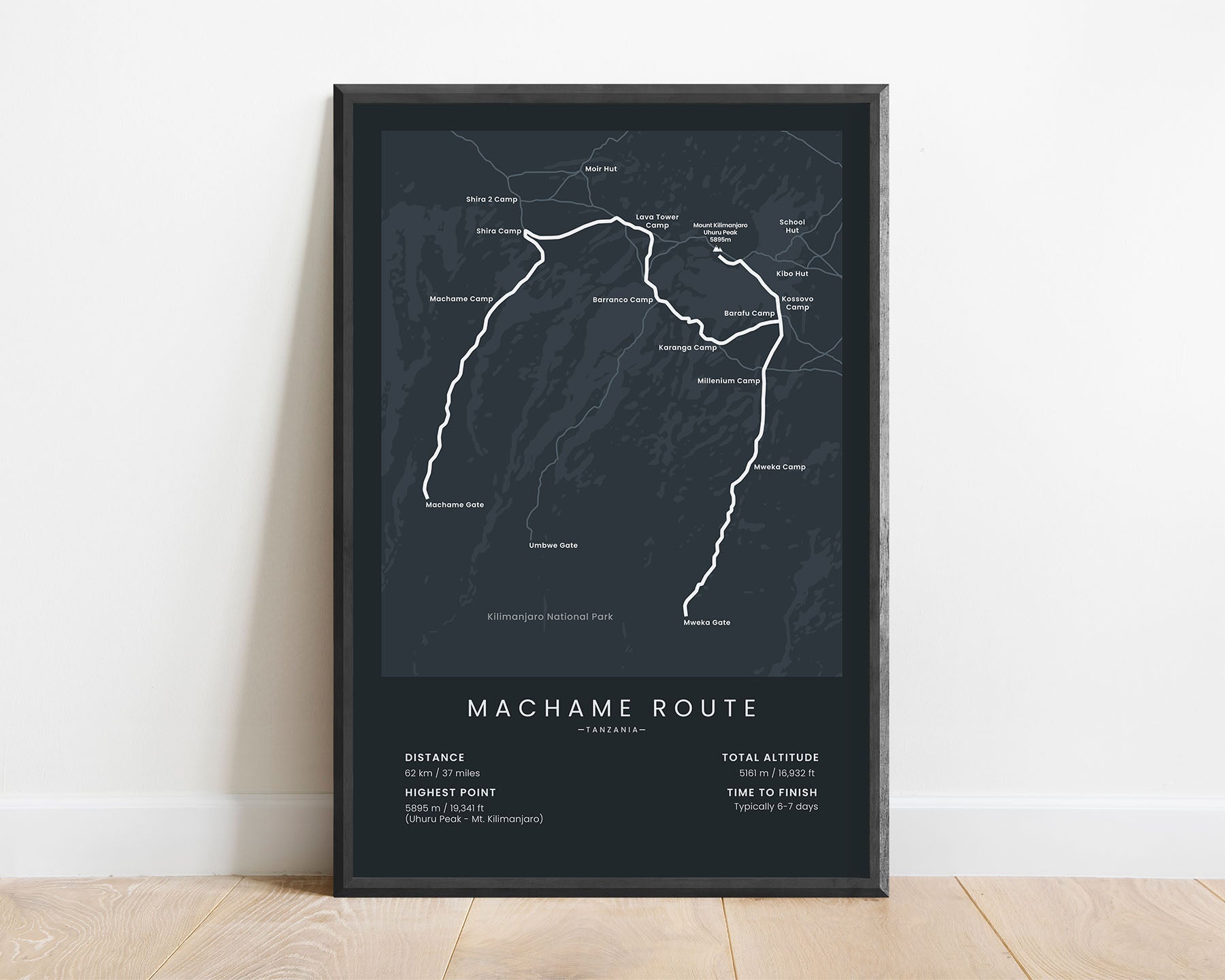 Whiskey Route (Tanzania) hike print with black background