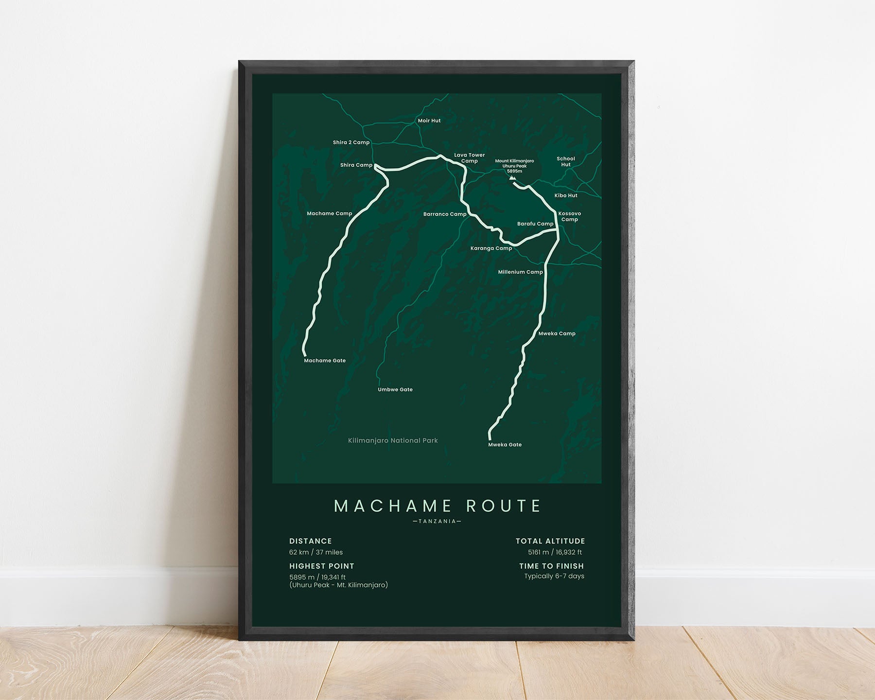 Machame Route (Africa) path art print with green background