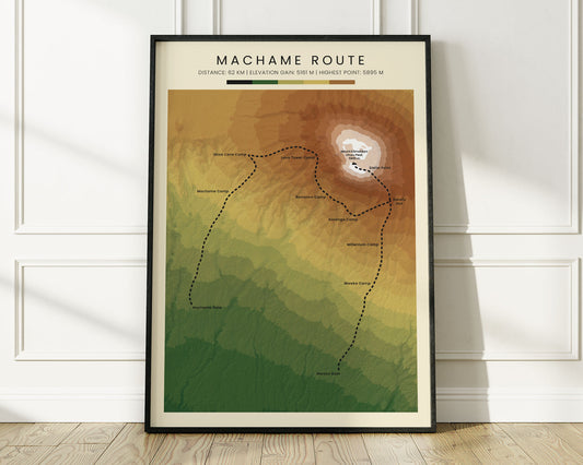 Machame Route (Tanzania) Trail Hiking Gift with Realistic Green Background