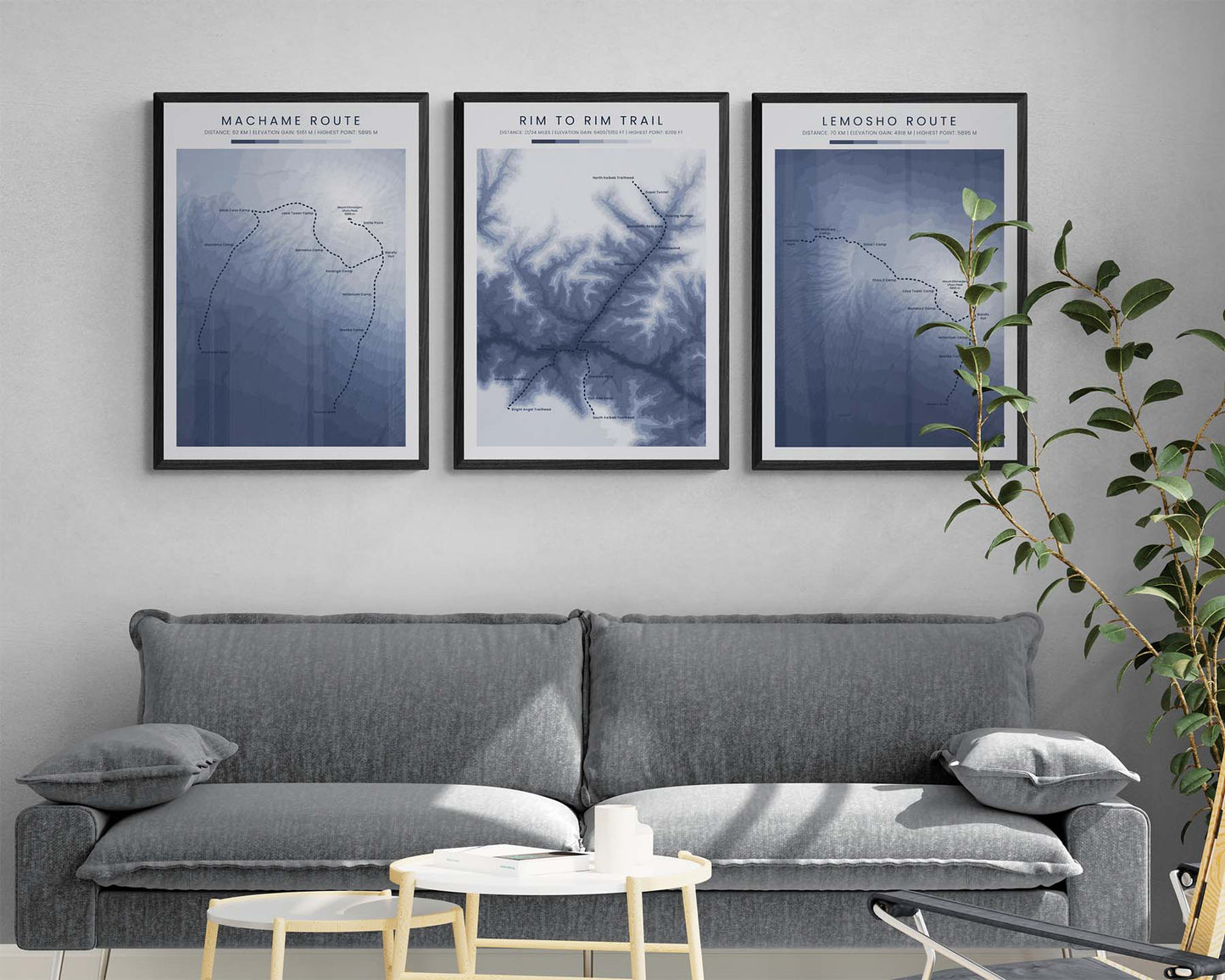 Mount Kilimanjaro Trek (Africa) Path Wall Decor with Shaded Relief Map in Modern Interior Wall Art