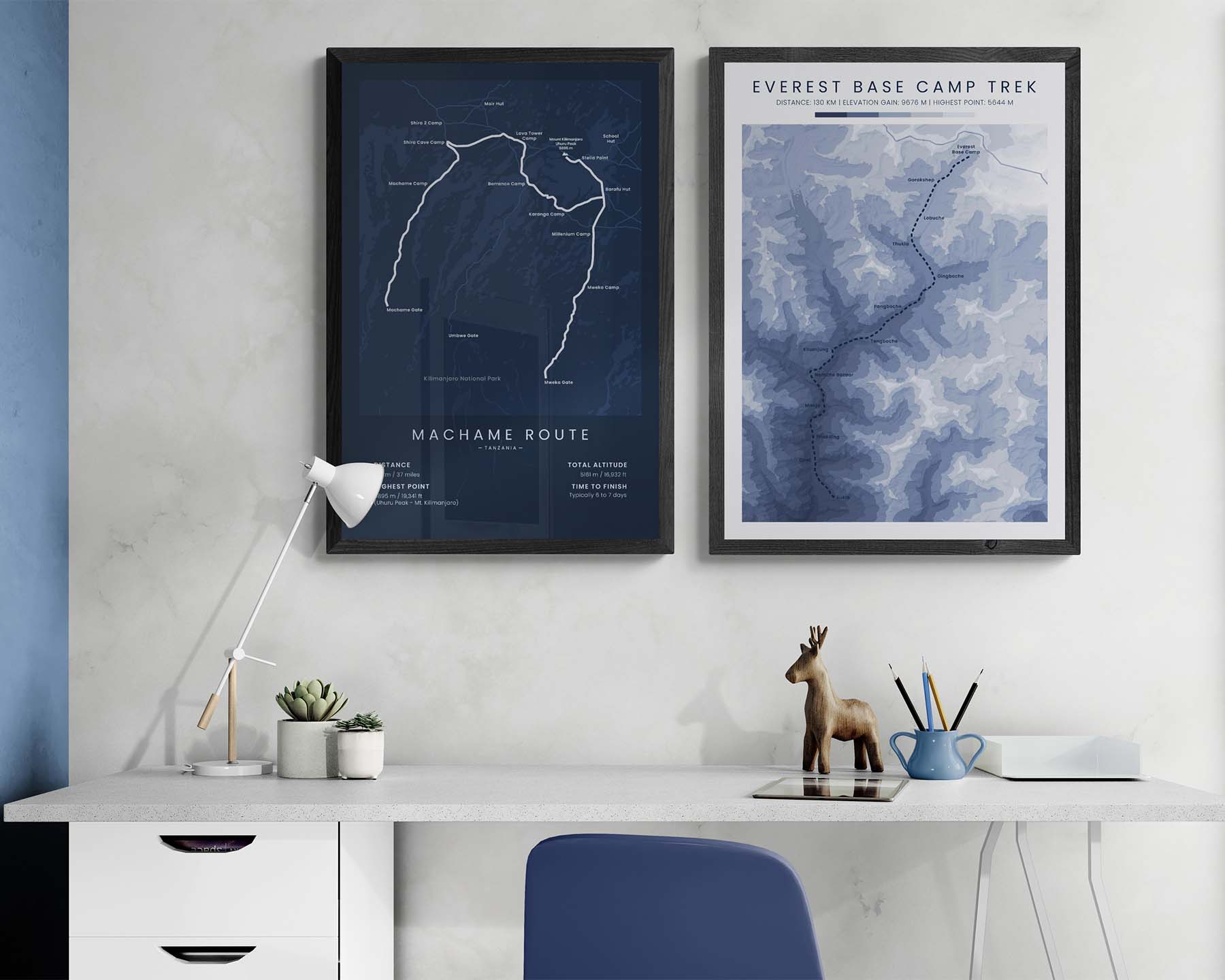 Machame Mt Kilimanjaro Summit (Tanzania) Route Map Art in Minimal Room Decor